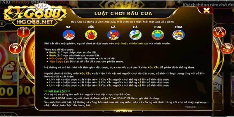 Điều cần biết trong luật chơi bầu cua mini Go88