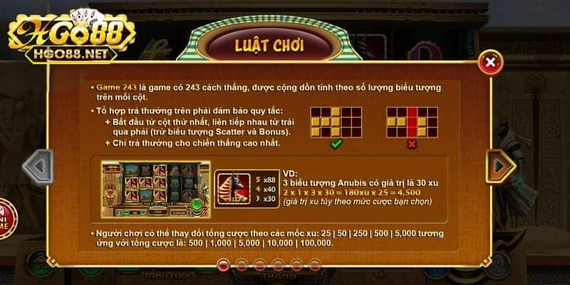 Quy tắc trả thưởng trong Bí mật Cleopatra Go88