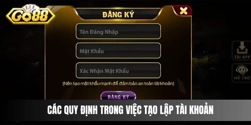 Các quy định trong việc tạo lập tài khoản