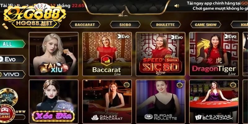 Khám phá sảnh chơi live casino Go88