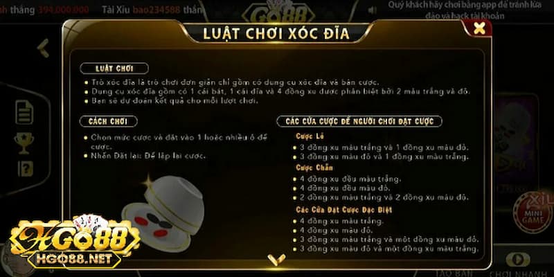 Luật chơi cá cược xóc đĩa Go88